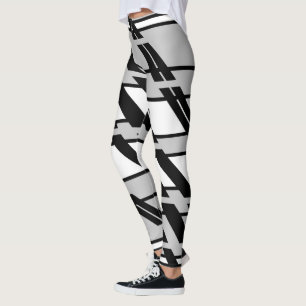 Legging Padrão Abstrato Urbano Moderno Preto e Branco