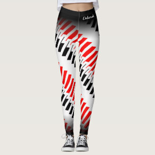 Legging Padrão abstrato vermelho branco e preto com nome