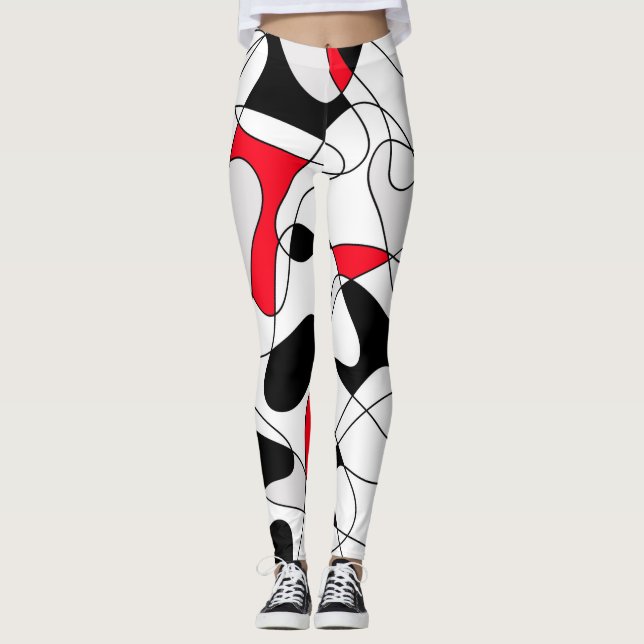 Legging Padrão abstrato - vermelho e branco. (Frente)