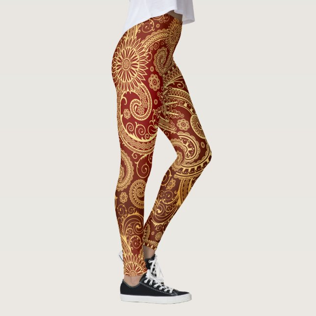 Legging Padrão abstrato vermelho e Dourado (Direita)