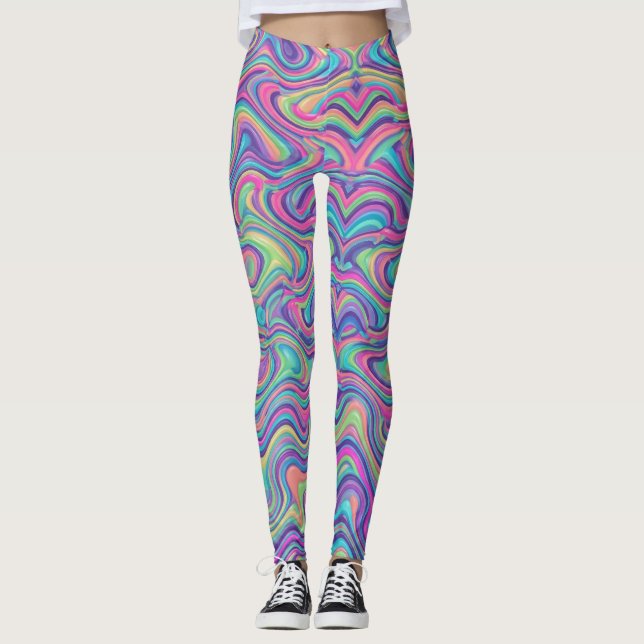 Legging Padrão Abstrato Vibrante de Mármore Psicodélico (Frente)