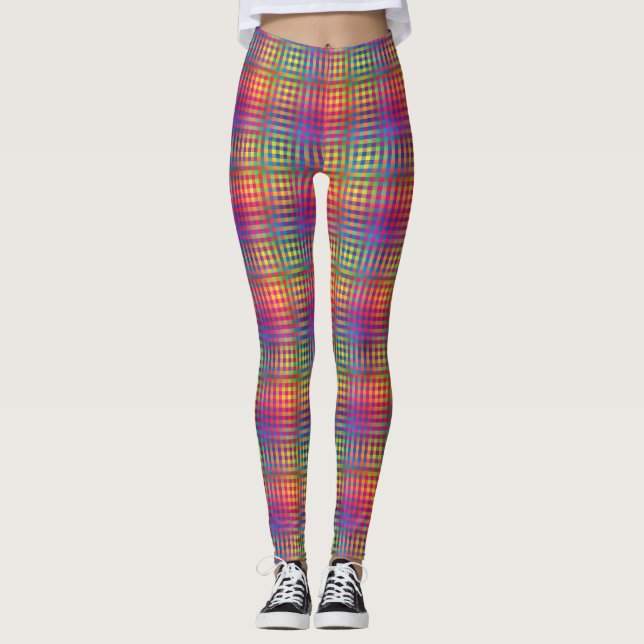 Legging Padrão Abstrato Xadrez Colorido (Frente)