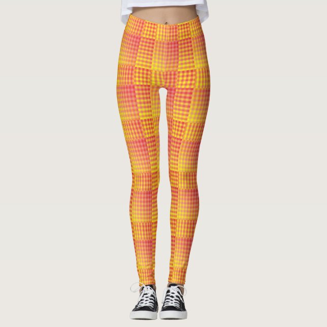 Legging Padrão Abstrato Xadrez Vermelho Amarelo (Frente)