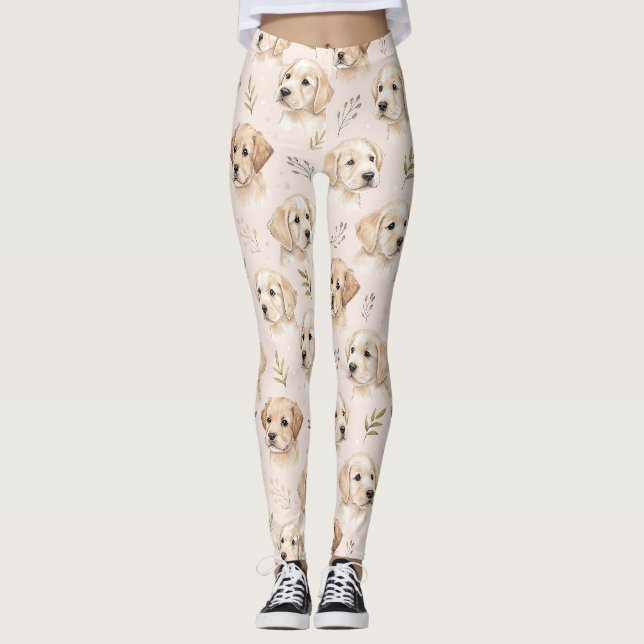 Legging Padrão Adorável de Aquarela de Cachorrinho (2) (Frente)