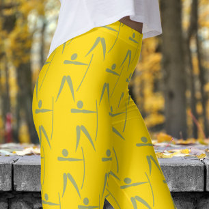Legging Padrão Adorável de Arqueação de Mulheres Amarelas