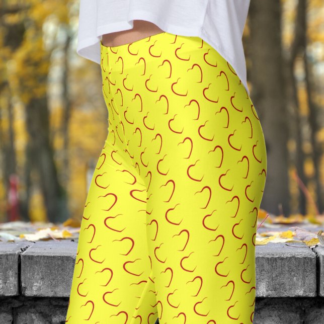 Legging Padrão Adorável de Coração Amarelo (Love Hearts on Daffodil Pattern Leggings)