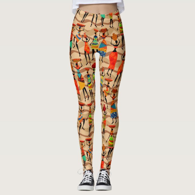 Legging Padrão Africano de Mulheres Tribais (Frente)