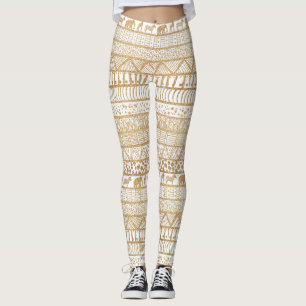 Legging Padrão Africano Trendy Branco e Dourado Tribal