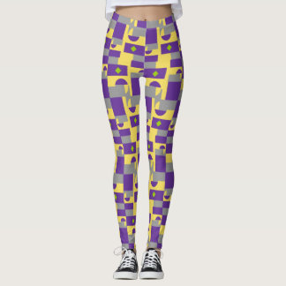 Legging Padrão Amarelo abstrato púrpura com meio círculo