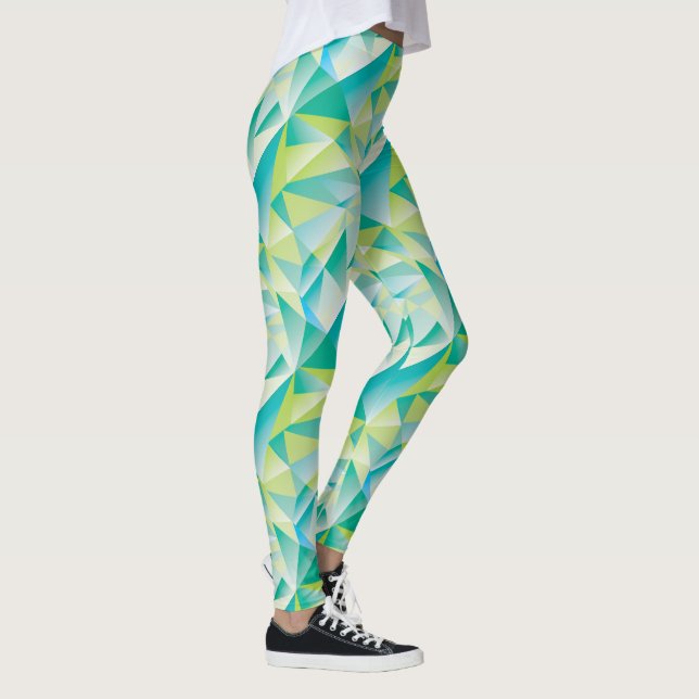 Legging Padrão Amarelo Azul Aqua Azul Triângulo abstrato (Direita)