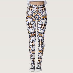Legging Padrão Amarelo Azulejo Azulejo Azulejo Vintage
