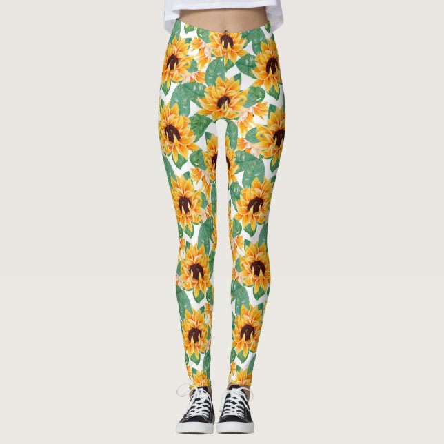 Legging Padrão Amarelo e Verde bonito dos Girassóis (Frente)
