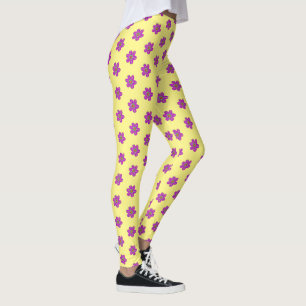Legging Padrão Amarelo Floral Roxo