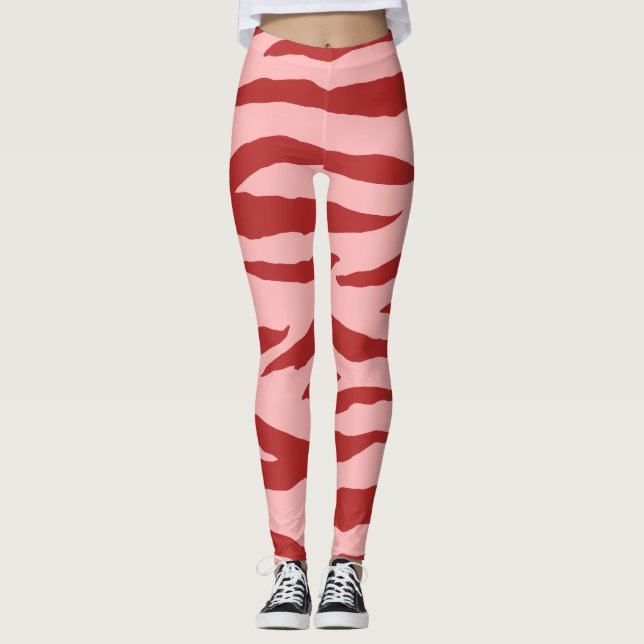 Legging Padrão Animal Selvagem De Zebra Vermelha E Rosa (Frente)