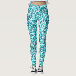 Legging Padrão Aquarela de Ondas do Oceano Turquesa na Mod