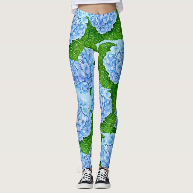 Legging Padrão aquoso de hydrangea azul (Frente)