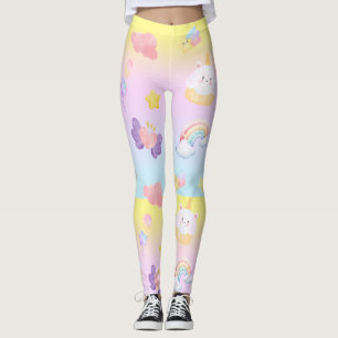 Legging Padrão-arco-íris de unicórnio cupcake rosa-claro