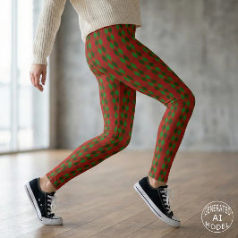 Legging Padrão Argyle Vermelho e Verde Natal Festivo