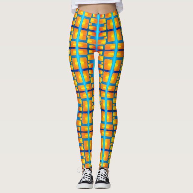 Legging Padrão arquitetônico com formas aquáticas e laranj (Frente)