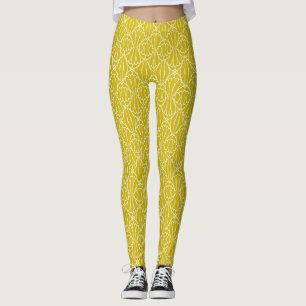 Legging Padrão Art Déco Amarelo Elegante com Motivo de Dia