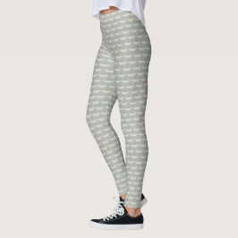 Legging Padrão Art Déco de Pássaros Grous Neutros em Azul 