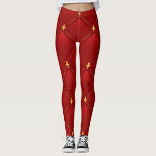 Legging padrão art nouveau vermelho e dourado