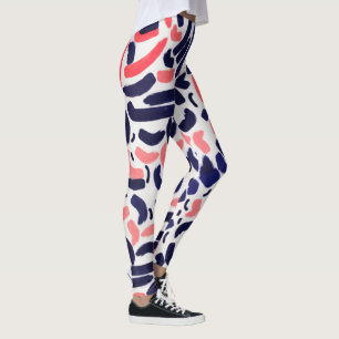 Legging Padrão Artístico Azul e Laranja Acrílico Curvo