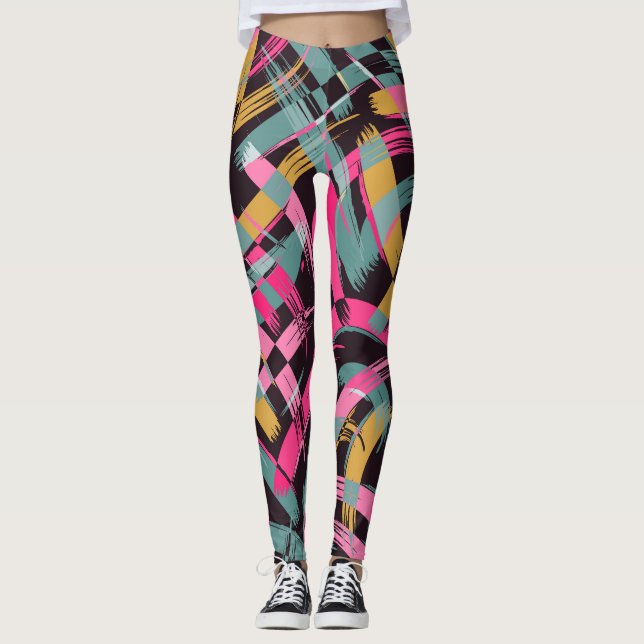 Legging Padrão artístico do traçado do pincel. (Frente)