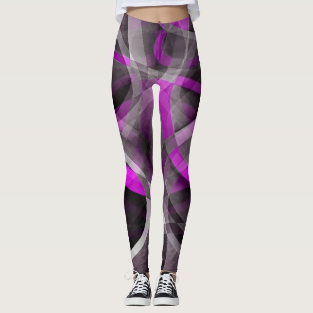 Legging Padrão Artístico Rétro dos Anos Oitenta em Magenta (Frente)