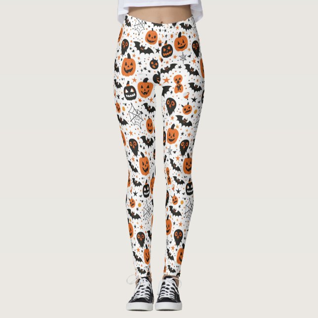 Legging Padrão Assustadoramente Fofo de Halloween  (Frente)