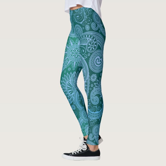 Legging Padrão Azul abstrato Teal (Esquerda)