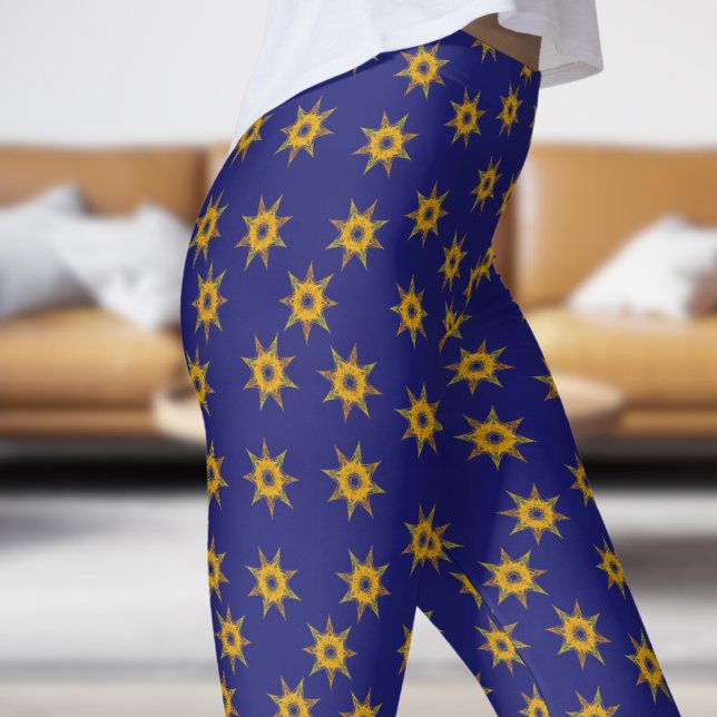 Legging Padrão azul brilhante e estrela Dourada (Star on Midnight Blue)