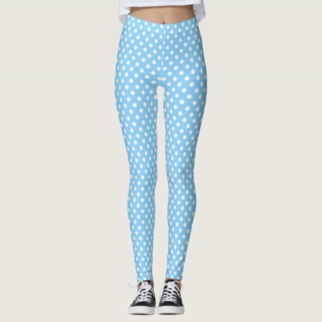 Legging padrão azul com bolinhas brancas (Frente)