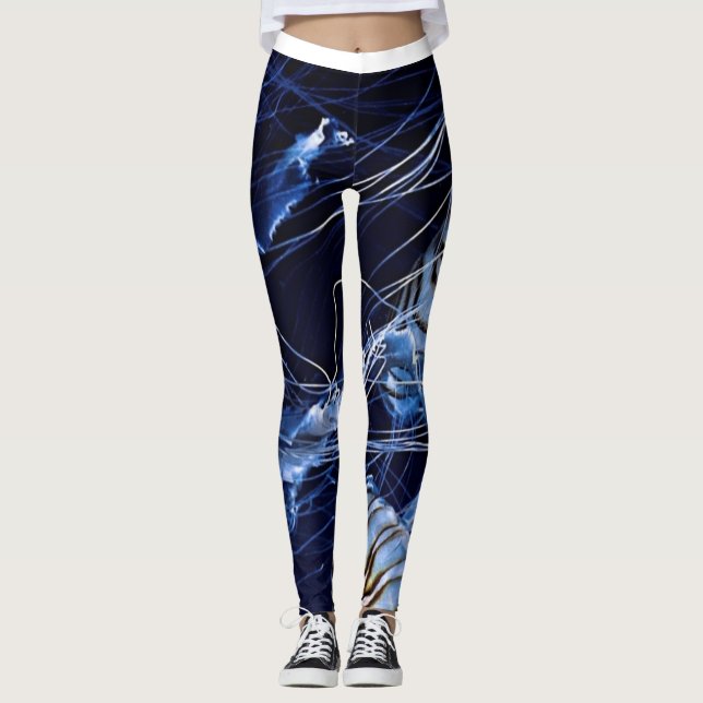 Legging padrão azul de águas-vivas (Frente)