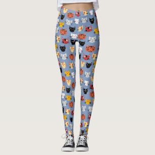 Legging Padrão Azul de Gatos de Gatinhos Múltiplos