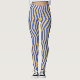 Legging Padrão Azul e Dourado Chevron Zigzag