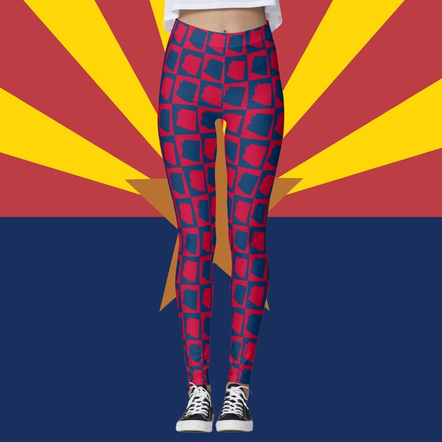 Legging Padrão Azul e Vermelho do Estado dos EUA da arizon (A pair of leggings featuring the US state of Arizona in red and blue.)