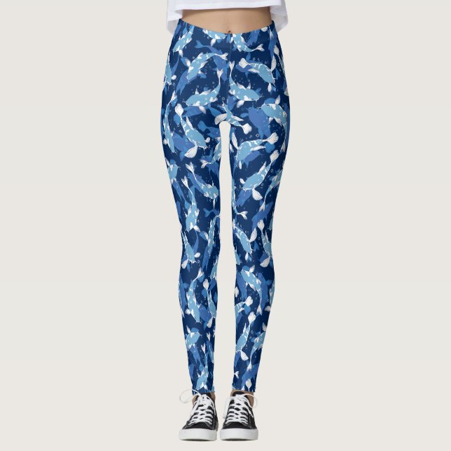 Legging Padrão Azul - Peixe Koi (Frente)