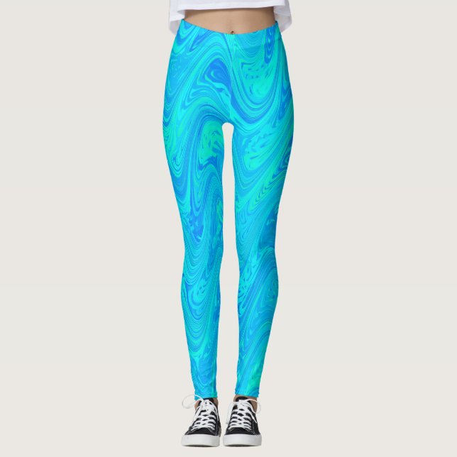 Legging Padrão Azul Verde Mármore (Frente)