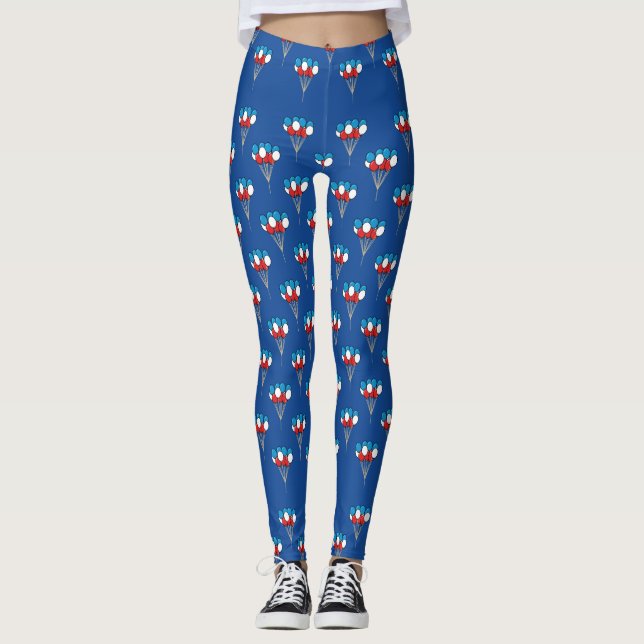 Legging Padrão Azul Vermelho Patriótico Balões Patrióticos (Frente)