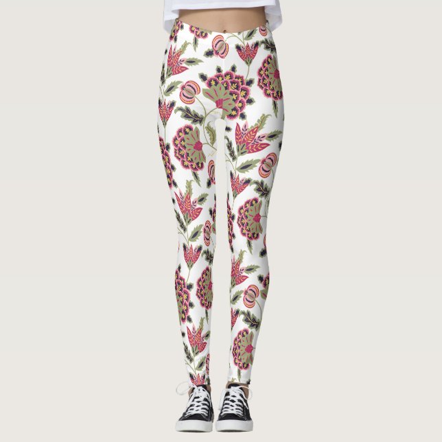 Legging Padrão Boho Damasco Botânico Retrô (Frente)