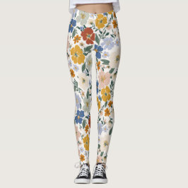 Legging Padrão Boho de Prado de Flores Silvestres