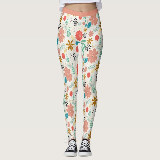 Legging Padrão bonito da ventoinha Floral Design Yoga (Frente)
