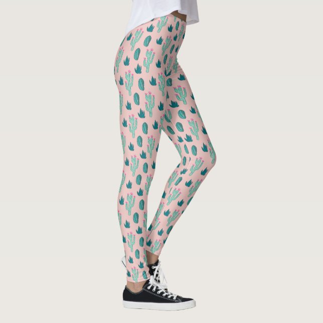 Legging Padrão Bonito de Cactus rosa e verde (Direita)