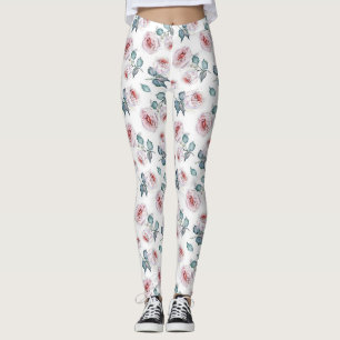 Legging Padrão bonito feminino de rosas cor-de-rosa suave