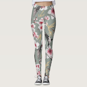 Legging Padrão bonito japonês de flor rosa