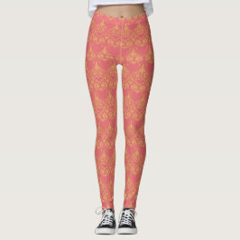 Legging Padrão bonito laranja e rosa