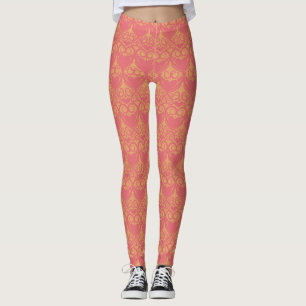 Legging Padrão bonito laranja e rosa