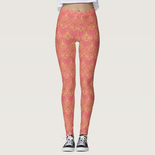 Legging Padrão bonito laranja e rosa (Frente)