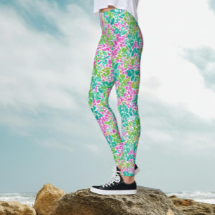 Legging Padrão Botânico Colorido e Moderno em Aquarela